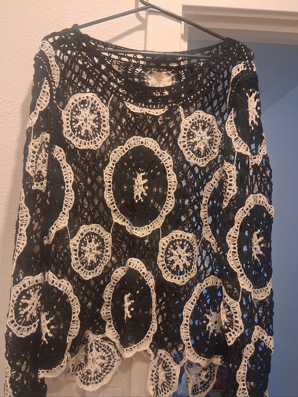 Black & Cream Crochet Circle Maxi Skirt